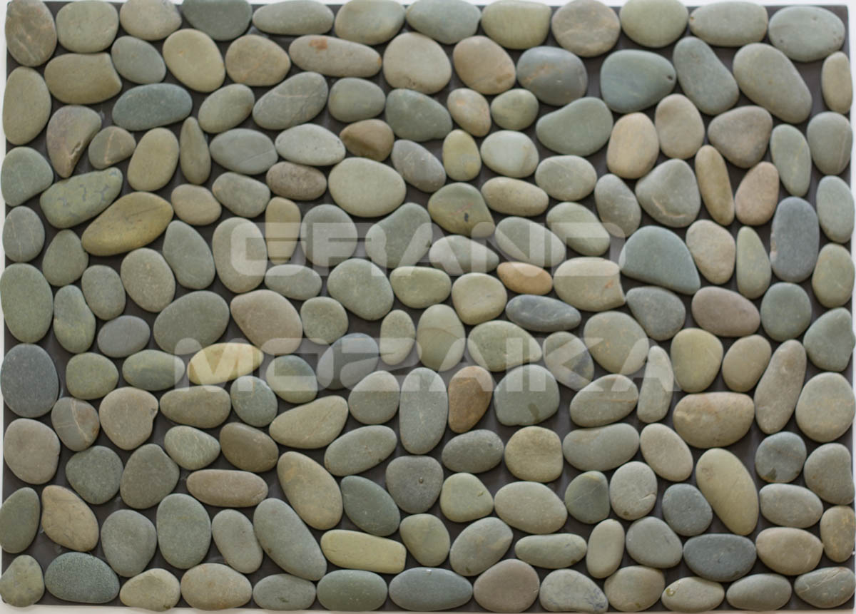 Мозаика 052388 MS8005 НАТУР ГАЛЬКА НА РЕЗИНЕ зелёно-серая серия Nature