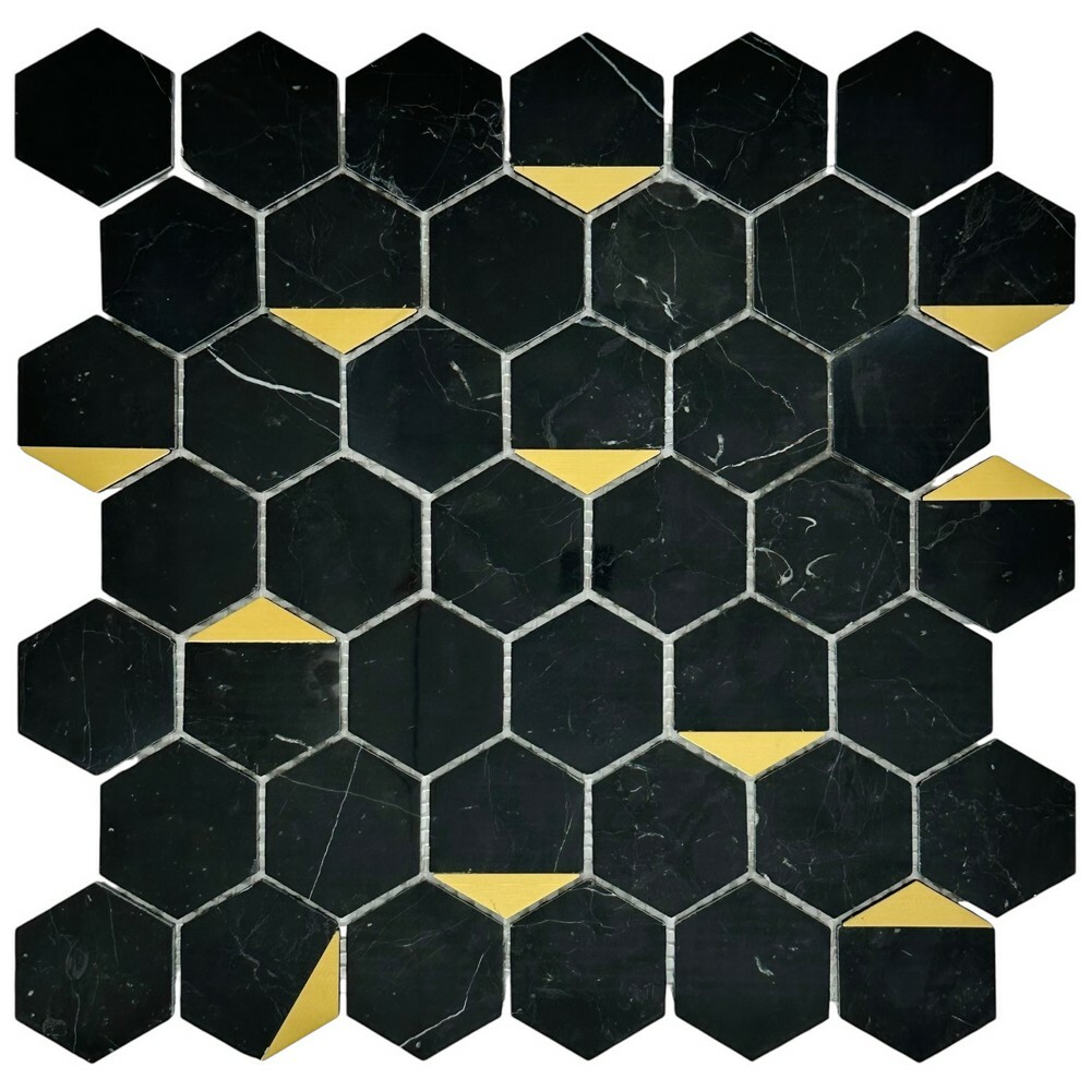 Мозаика HEXAGON NERO MARQUINA GOLD серия Hexagon
